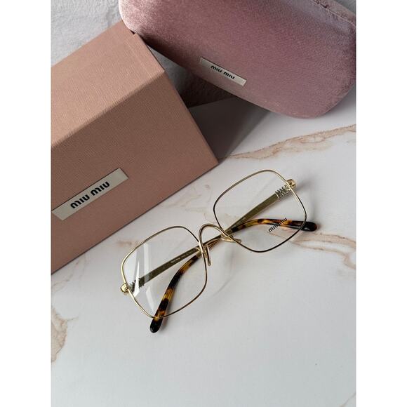 NEW Miu Miu MU51YV Gold Oversized Square Eyeglasses Frames main image 7